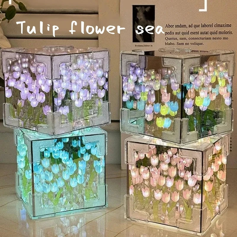 Eternal Tulip Mirror Cube Lamp 🌷