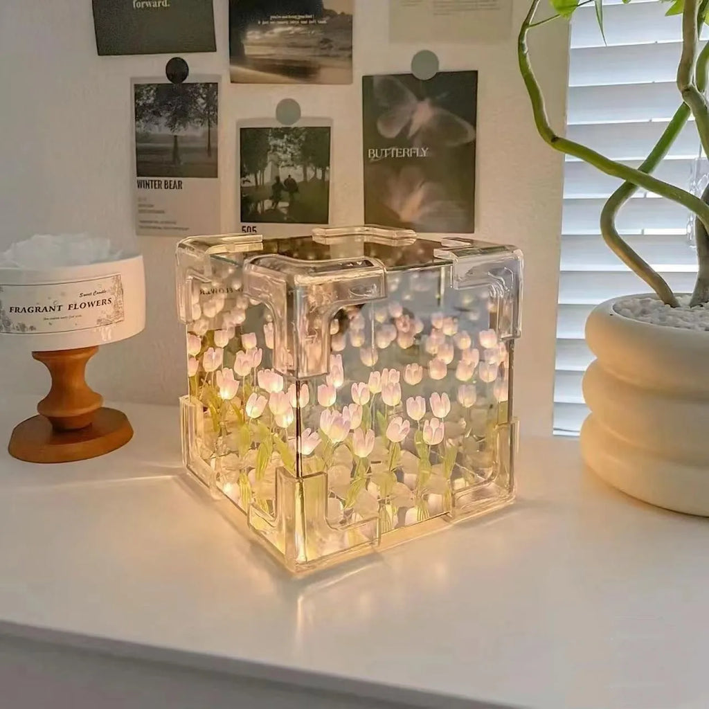 Eternal Tulip Mirror Cube Lamp 🌷