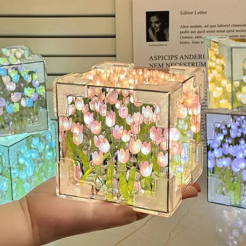Eternal Tulip Mirror Cube Lamp 🌷