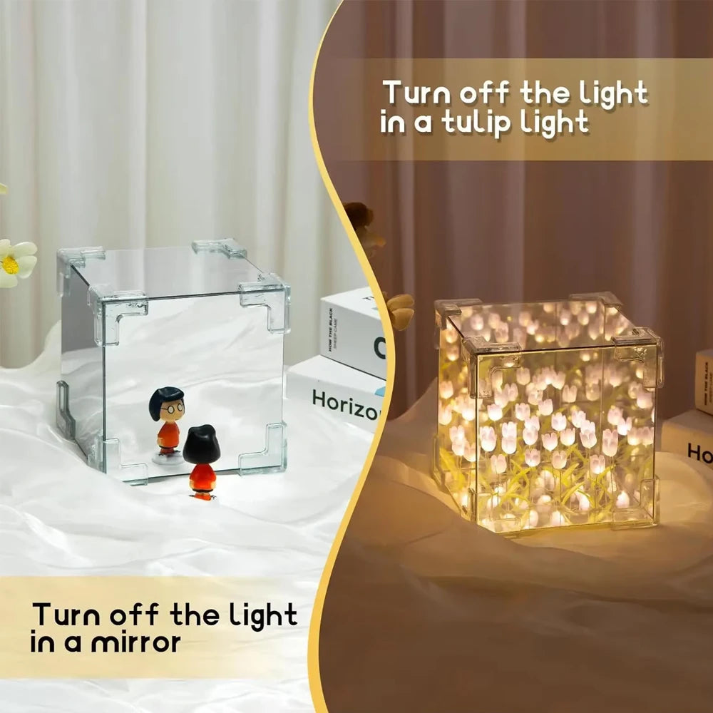 Eternal Tulip Mirror Cube Lamp 🌷