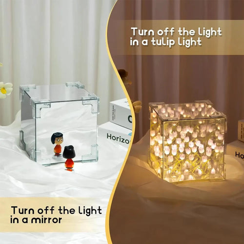 Eternal Tulip Mirror Cube Lamp 🌷