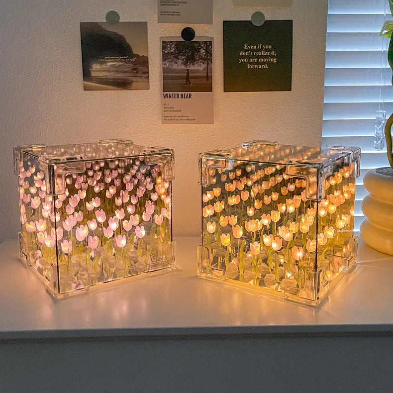 Eternal Tulip Mirror Cube Lamp 🌷